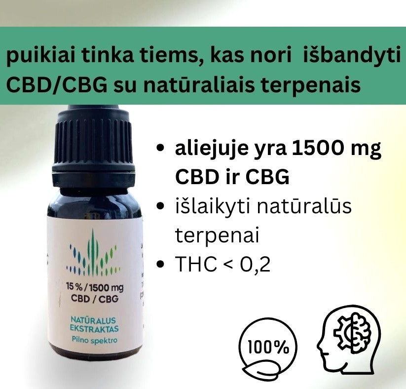 Pilno spektro 15% CBD/CBG aliejus